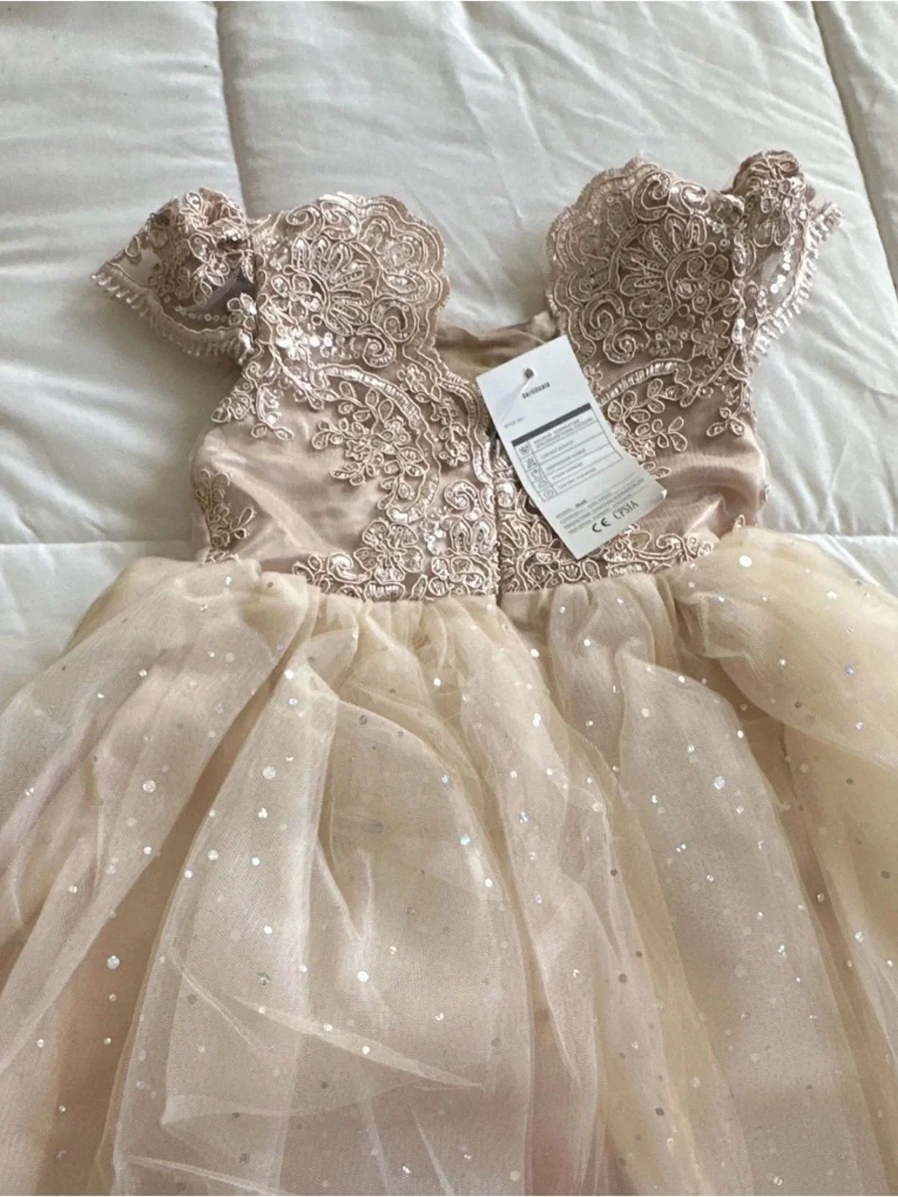 Baby Girl 6-12m Sparkle Lace Tulle Dress - Champagne